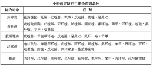 小麦病害防控主推杀菌剂品种
