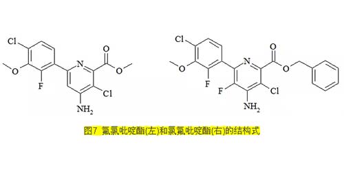 氟氯吡啶酯(左)和氯氟吡啶酯(右)的结构式